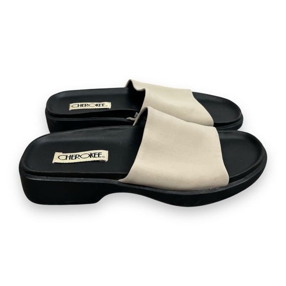 Vtg 90s Y2K Platform Wedge Slip Ons Slinky Tan Slides Minimalist Sz 8.5 - Picture 4 of 4